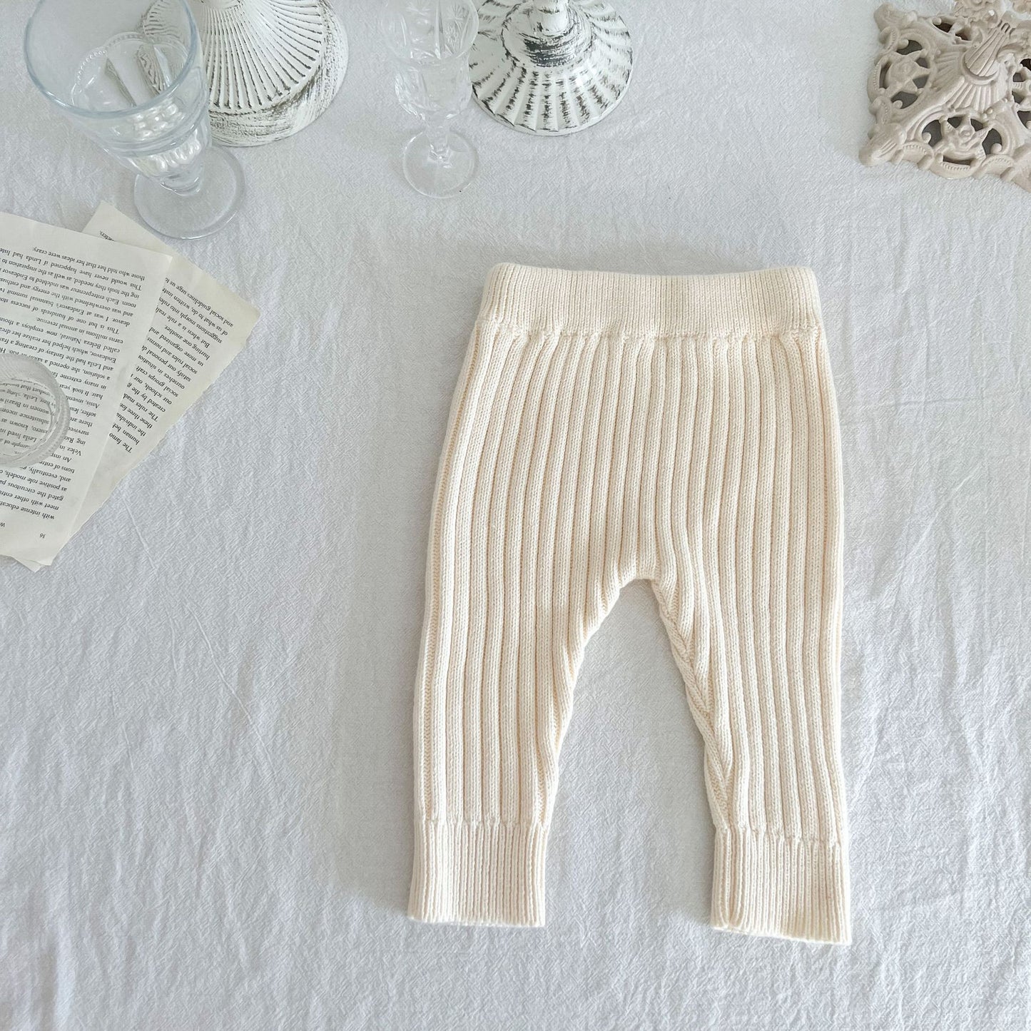 Kinderbekleidung Baby-Leggings aus gestrickter Baumwolle und Wolle mit elastischem Bund
