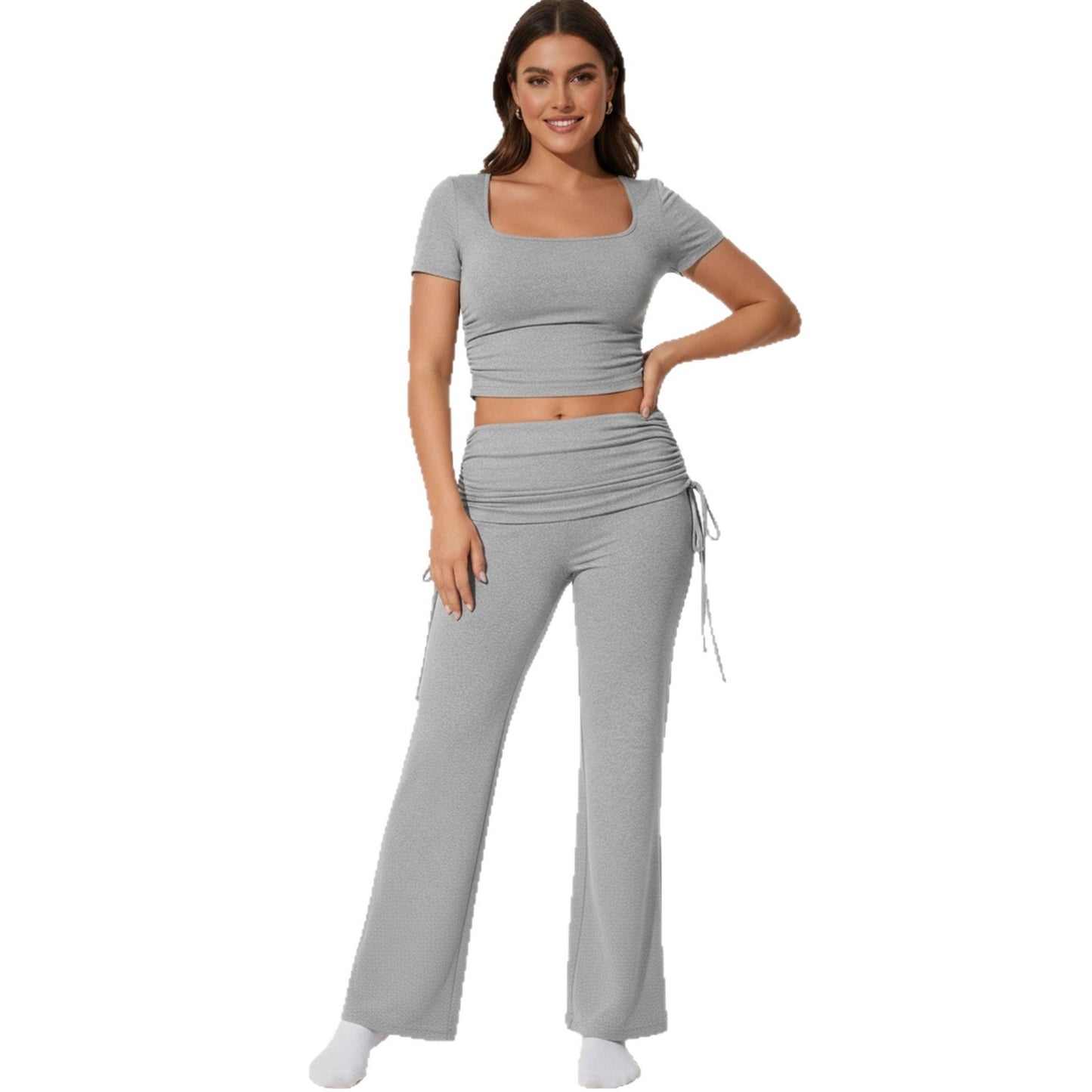 Solid-Color Fashionable Casual Flared Pants With Lace-Up Design For Women