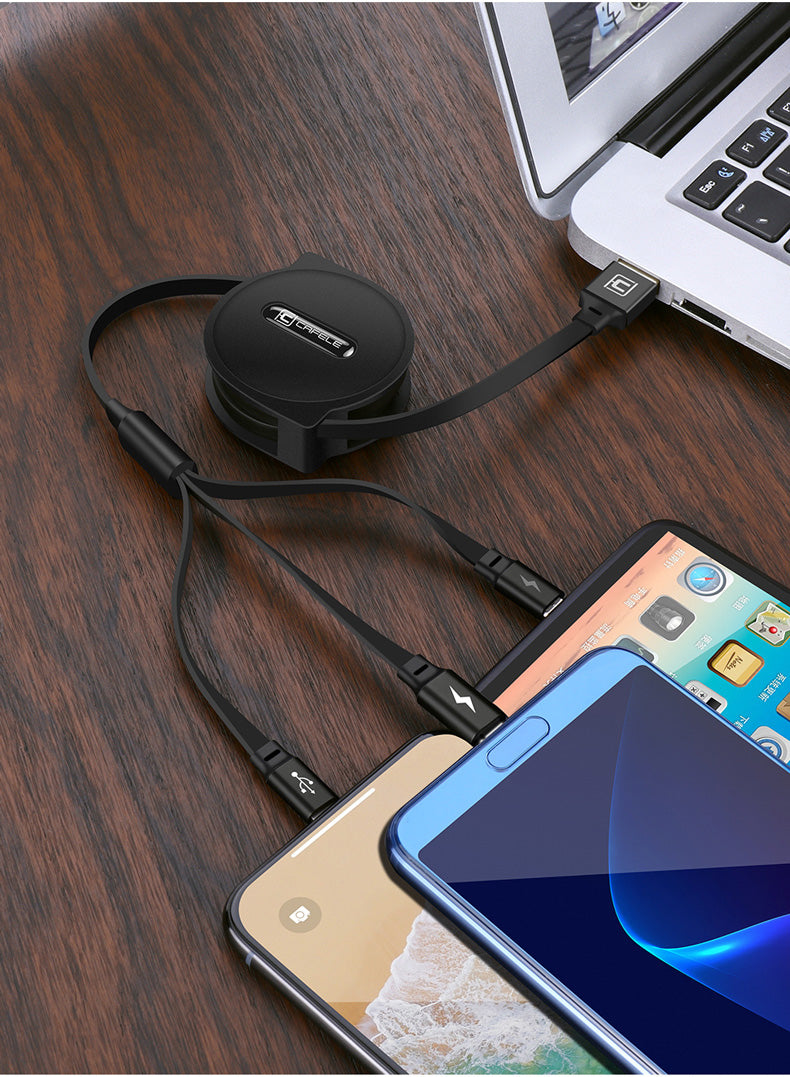 Teleskop-Ladekabel mit drei Funktionen und mehreren Ladeköpfen für Mobiltelefone
