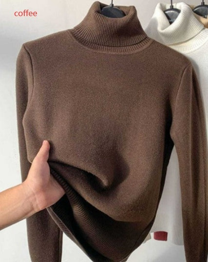 Fleece-Rollkragenpullover, warm, elegant, dick gestrickt, Damenbekleidung