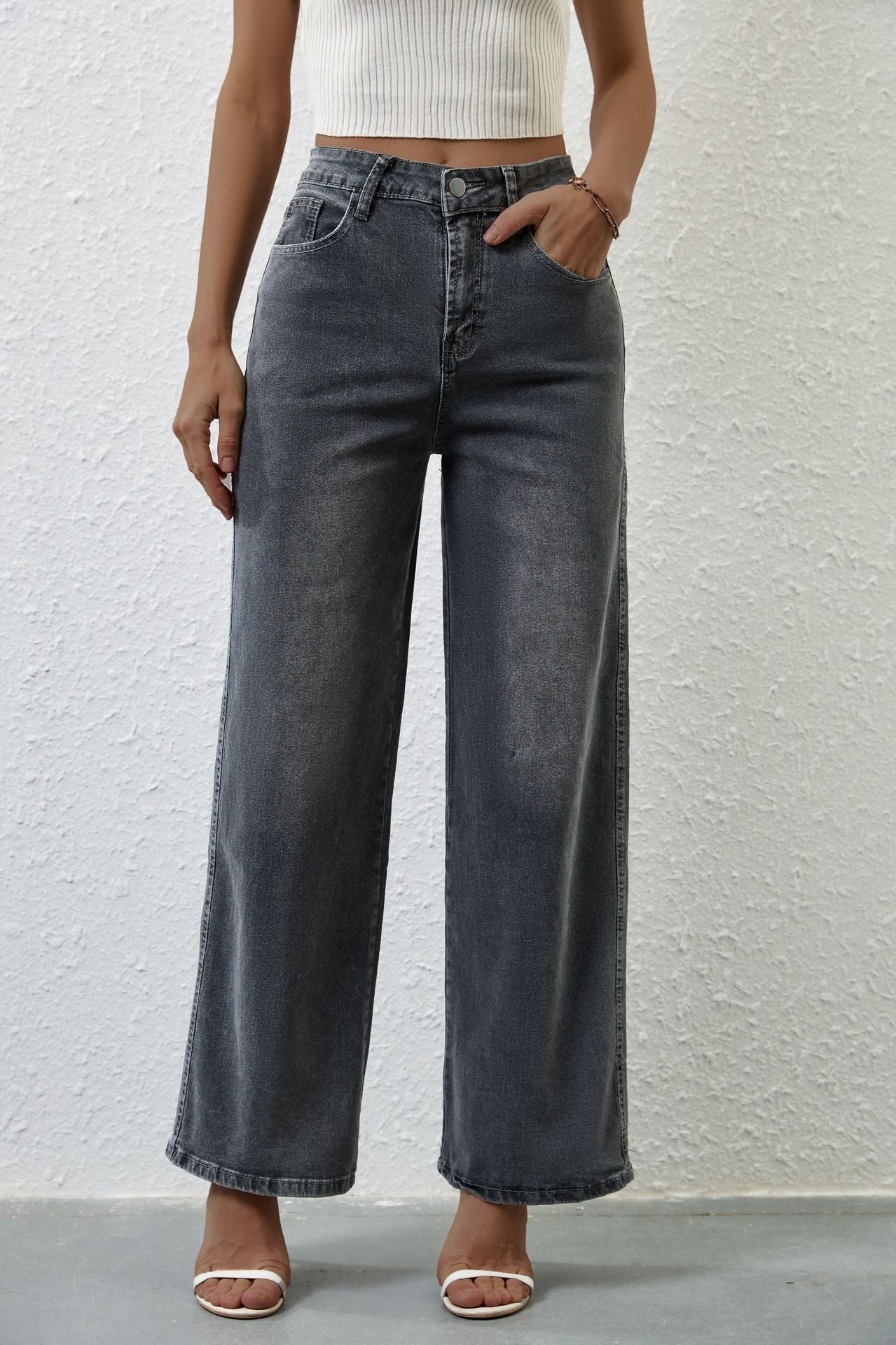 Damenmode Lässige Stretch-Jeans mit geradem Bund und hohem Bund