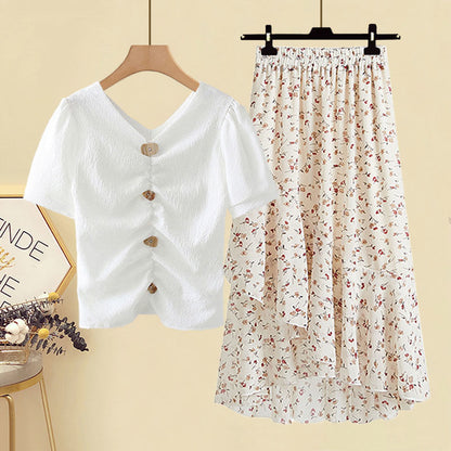 Schickes Chiffon-T-Shirt und hochgeschnittener Rock, zweiteiliges Set