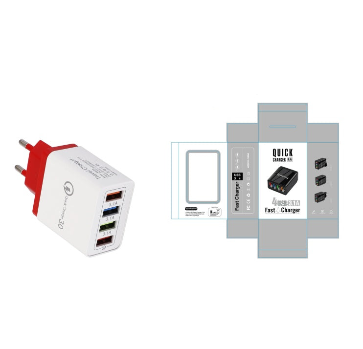 USB-Ladegerät Quick Charge 3.0 4-fach Adapter für Tablets, tragbares Wandladegerät, Schnellladegerät
