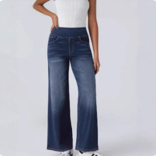 Damen-Jeans mit hohem Bund, Vintage-Waschung, lockere, weite Hose