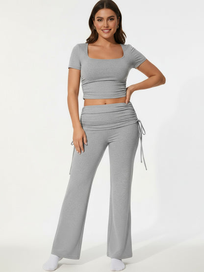 Solid-Color Fashionable Casual Flared Pants With Lace-Up Design For Women