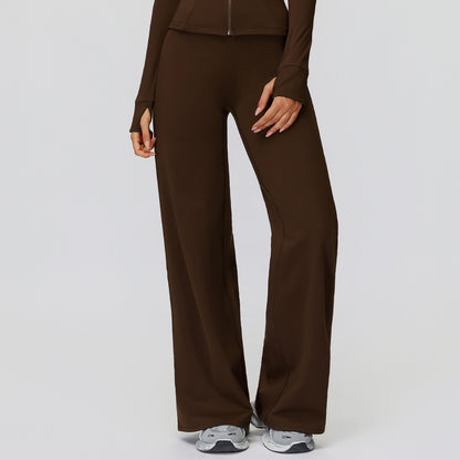 Casual Versatile Trousers Fleece-lined Keep Warm High Waist Wide-leg Trousers
