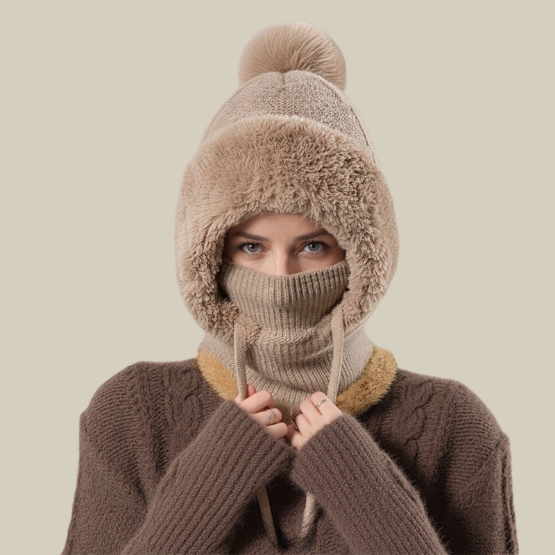 Schal, integrierte Strickmütze, warmes Fleecefutter für Damen