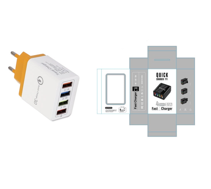 USB-Ladegerät Quick Charge 3.0 4-fach Adapter für Tablets, tragbares Wandladegerät, Schnellladegerät