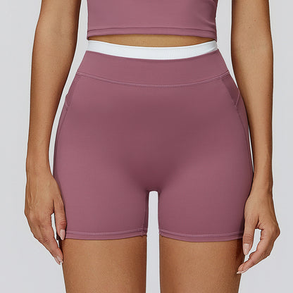 Thread High Waist Tight Nude Feel Contrast Color Yoga Shorts