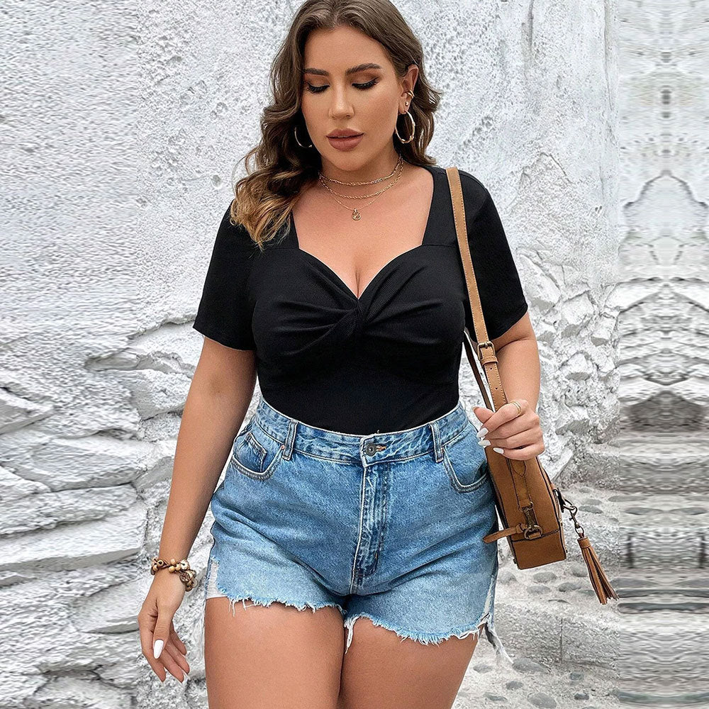 Sexy V-neck Slim-fit Office Short-sleeved Top For Women