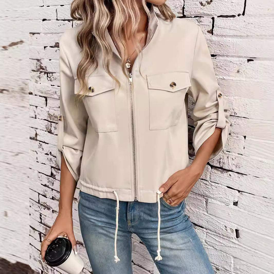 Damenmantel mit langen Ärmeln, einfarbig