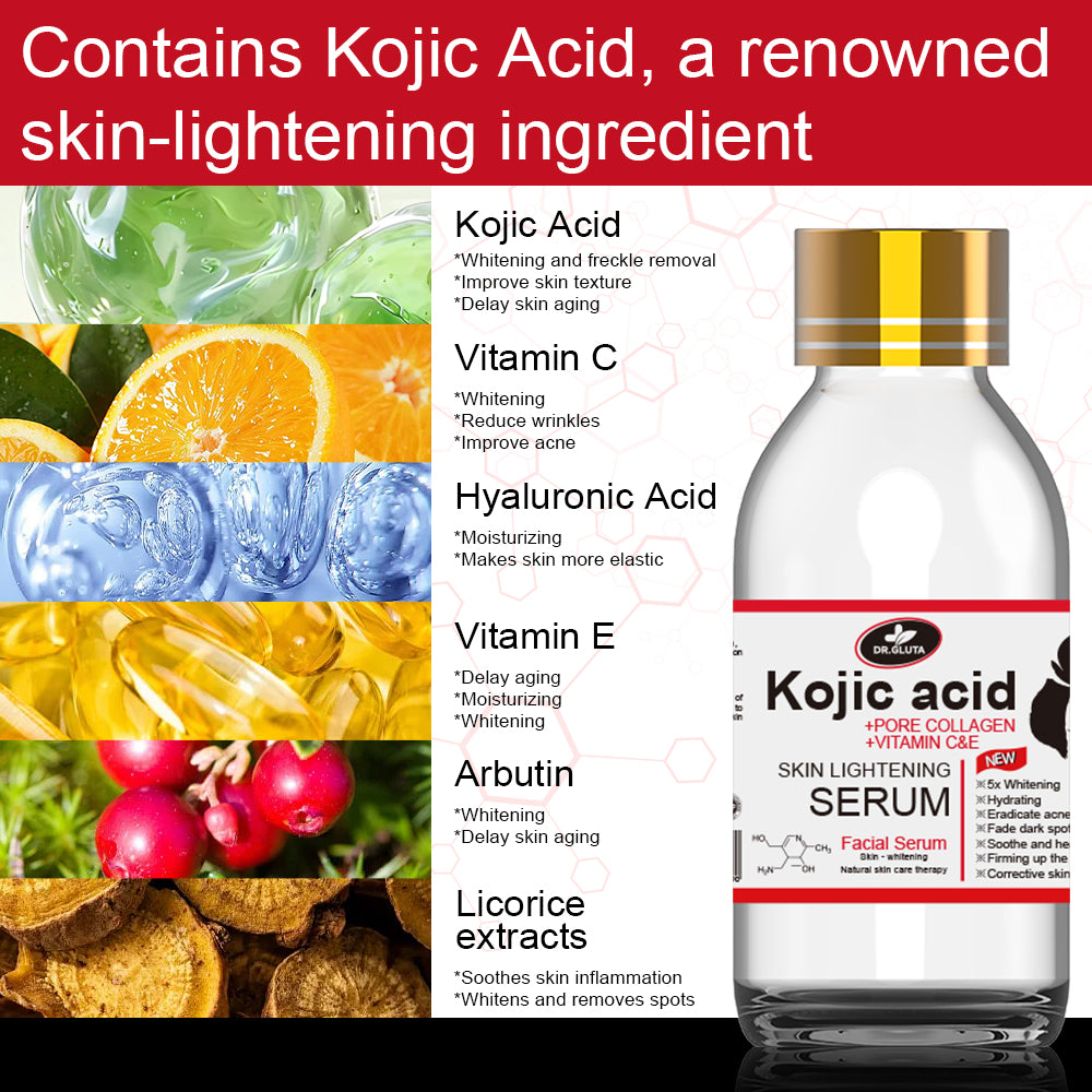 Kojisäure-Serum zur Hautaufhellung. Enthält Kojisäure. Für ungleichmäßigen Hautton und fahle Haut. Natürliches Hautpflege-Gesichtsserum. 