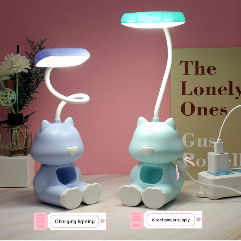Cute Cat LED Charging Table Lamp Cartoon Desktop Storage Mobile Phone Holder Small Night Lamp USB Rechargeable Light