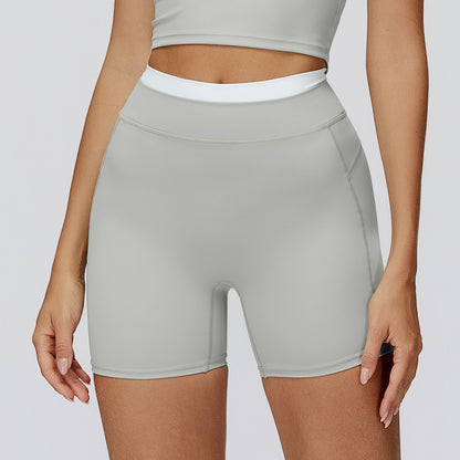 Thread High Waist Tight Nude Feel Contrast Color Yoga Shorts