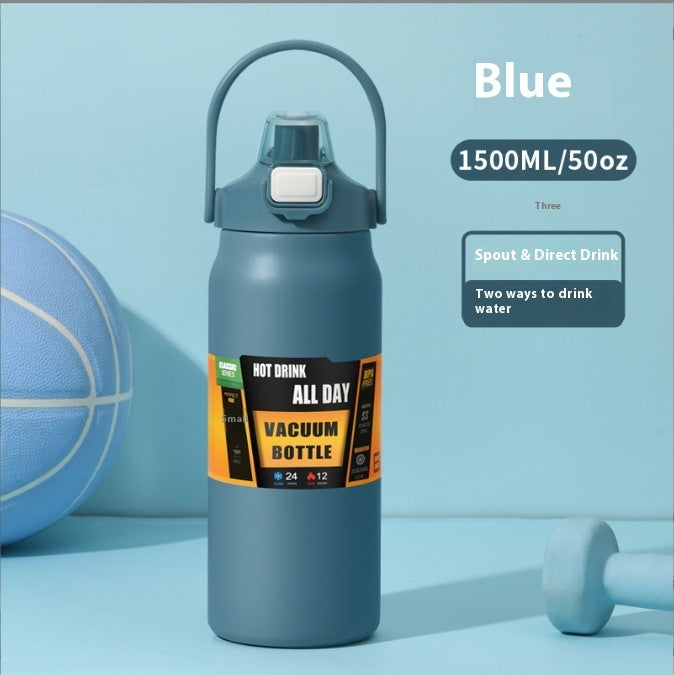 Großer, doppelwandiger Isolierbecher aus Edelstahl 304 mit Trinkhalm