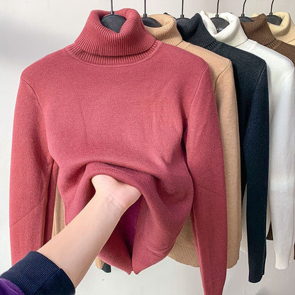 Fleece-Rollkragenpullover, warm, elegant, dick gestrickt, Damenbekleidung