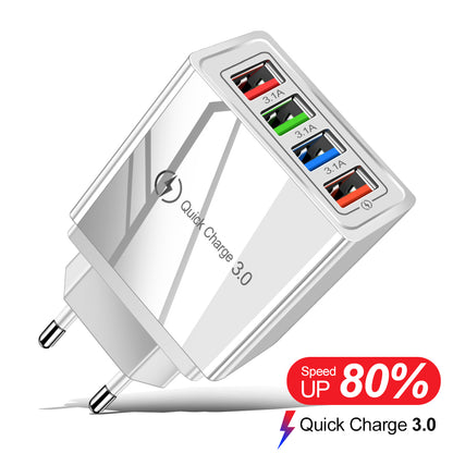 USB-Ladegerät Quick Charge 3.0 4-fach Adapter für Tablets, tragbares Wandladegerät, Schnellladegerät