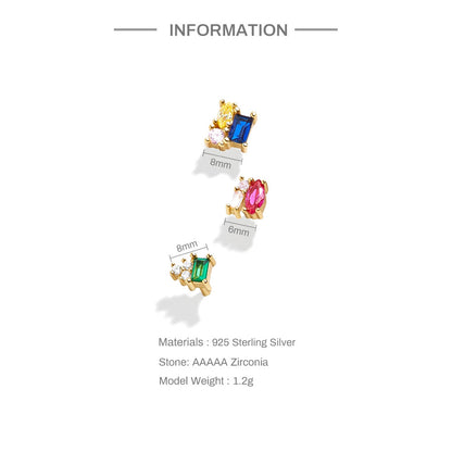 Women's Fashion Sterling Silver Geometric Colored Diamond Stud Earrings