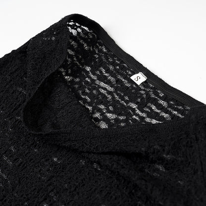 Lace Irregular Hem Half-skirt With Low Waist Belt In Solid Color