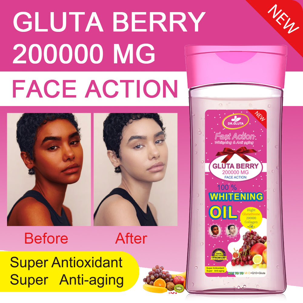 Glutathion-Aufhellungsöl, schnell wirkendes Aufhellungs- und Anti-Aging-Körperöl mit Frucht-Beeren-Kollagen, Hautpflege, 200 ml 