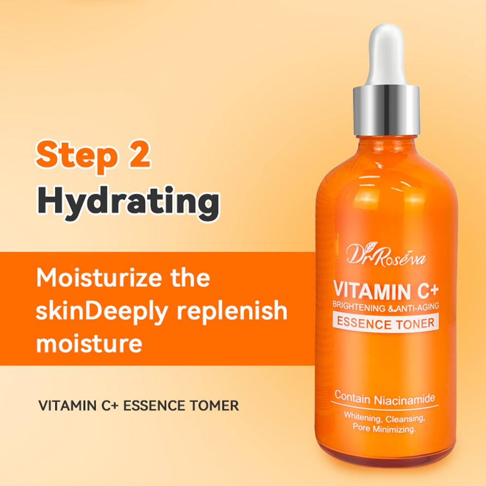 Dr.ROSEVA Private Label Natürliche Bio-Anti-Aging-Produkte VC Vitamin C Gesichtspflegecreme Serum Reinigung 5-teiliges Hautpflege-Set Hautpflege-Geschenkset