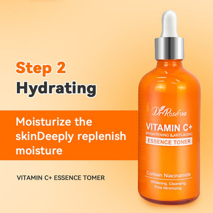 Dr.ROSEVA Private Label Natürliche Bio-Anti-Aging-Produkte VC Vitamin C Gesichtspflegecreme Serum Reinigung 5-teiliges Hautpflege-Set Hautpflege-Geschenkset