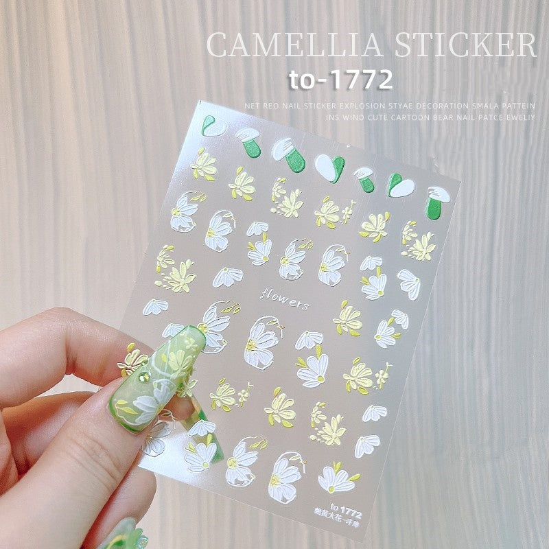 Kamelie 5D Relief Nagelsticker Stereo Ornament