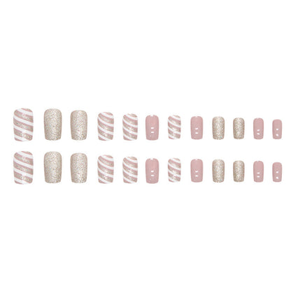 Champagnerfarbene Weihnachts-Twill-Maniküre, mittellang