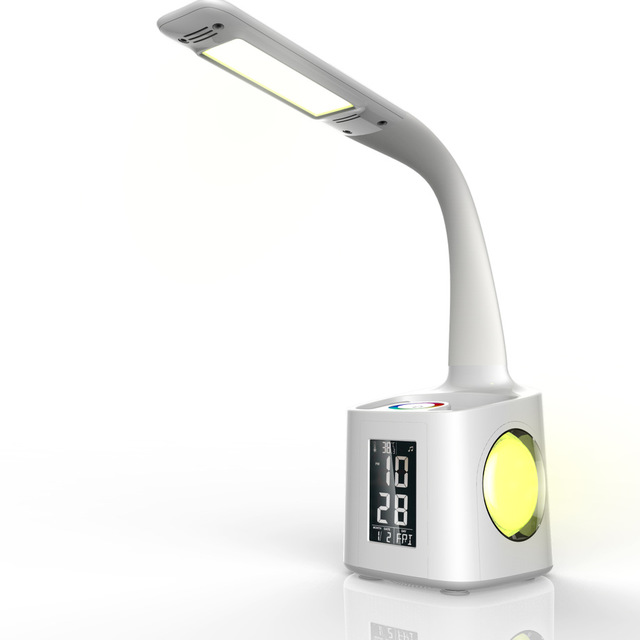 LED-Schreibtischlampe mit USB-Ladeanschluss, Display, Kalenderanzeige, verschiedenen Farben, Nachtlicht, dimmbar, mit Stifthalterung – ideal für Kinder.