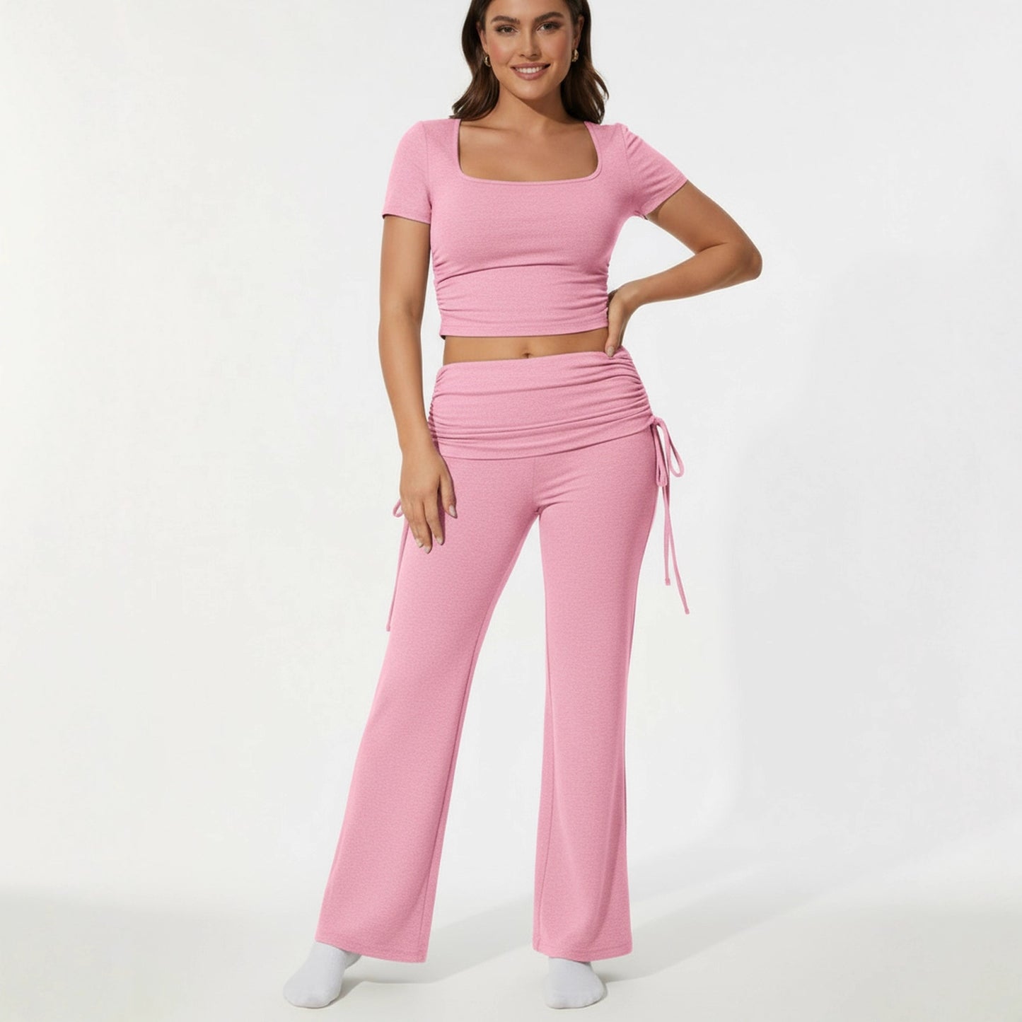 Solid-Color Fashionable Casual Flared Pants With Lace-Up Design For Women