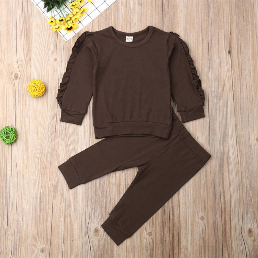 Neugeborenen-Set für Jungen und Mädchen: Rüschen-Pullover, einfarbiges Langarm-Sweatshirt, Oberteil und Hose, 2-teiliges Outfit für Kleinkinder, Herbstkleidung