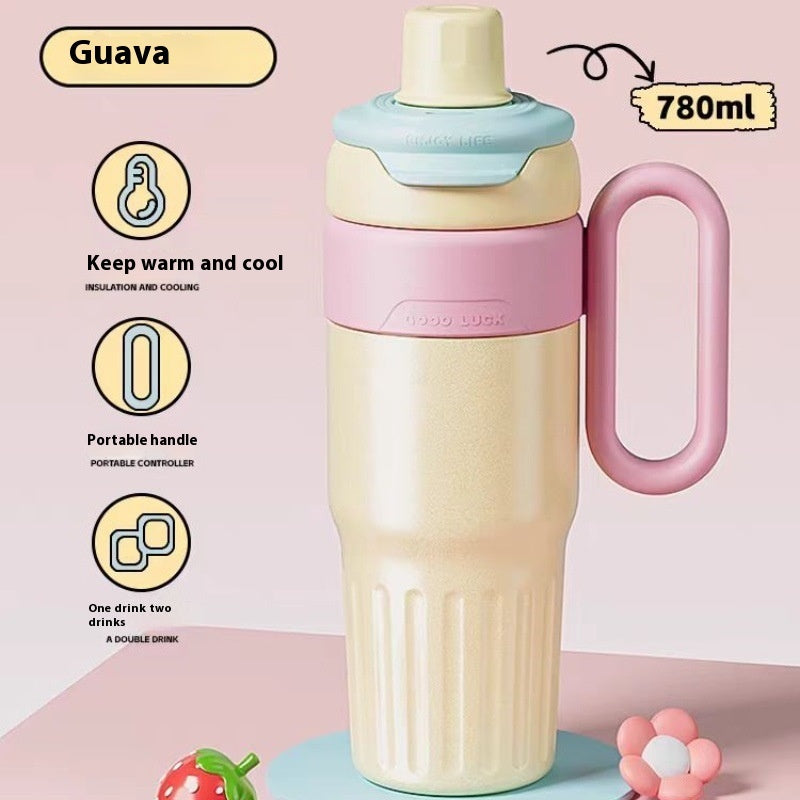 780 ml Thermobecher mit Farbverlauf, Edelstahl, doppelt, mit Deckel, Kaffeebecher, Thermoskanne mit großem Fassungsvermögen, Strohhalmbecher für Damen und Herren