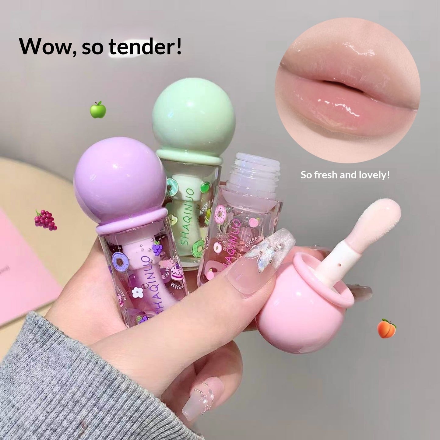 Einzeln verpackte Lippenöle in einer großen Vielfalt an Ausführungen