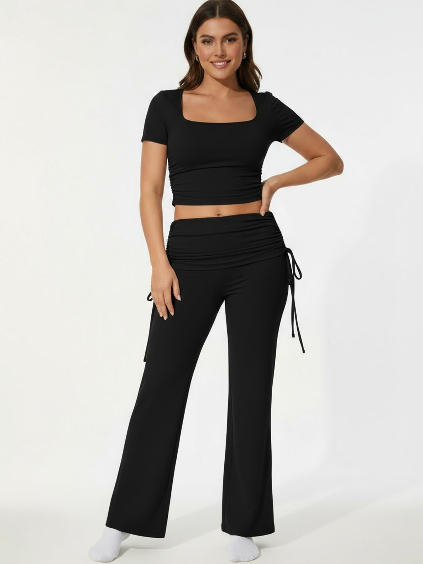 Solid-Color Fashionable Casual Flared Pants With Lace-Up Design For Women