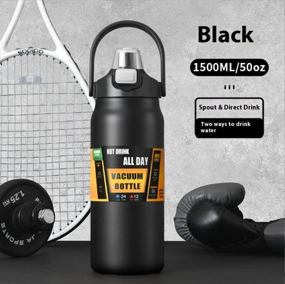 Großer, doppelwandiger Isolierbecher aus Edelstahl 304 mit Trinkhalm