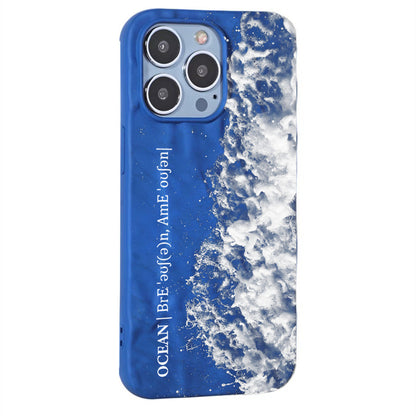 Kleinblaue, plissierte Handyhülle mit Meereswellenmuster