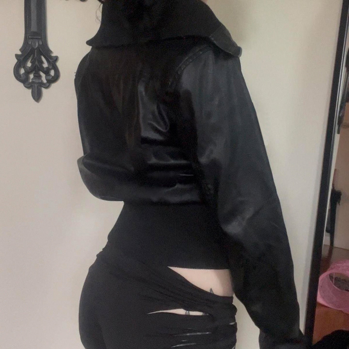 Retro-Arbeitsjacke aus Leder mit Reißverschluss