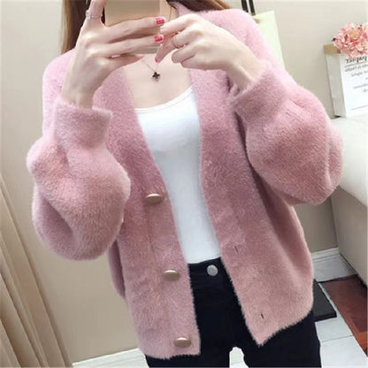 Fashionable Knitted Short Loose Outer Tops Women