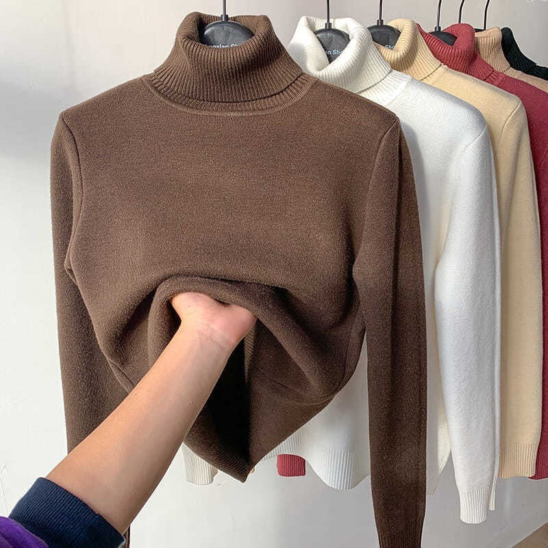 Fleece-Rollkragenpullover, warm, elegant, dick gestrickt, Damenbekleidung