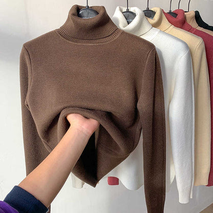 Fleece-Rollkragenpullover, warm, elegant, dick gestrickt, Damenbekleidung