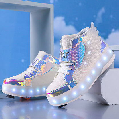Children's Double-wheel Deformed Wings LED Luminous Rollerskate