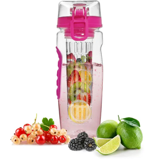 32-oz-Fruchtinfusions-Wasserflasche mit Saftshaker, Sportfunktion, Klappdeckel und rutschfesten Griffen für Büro, Zuhause, Sport, Laufen, Spazierengehen und Wandern