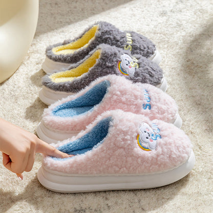 Cute Cartoon Cotton Slippers Thick Bottom Home Slippers Fashion Floor Bedroom Slipper Women Men Couples Warm House Shoes