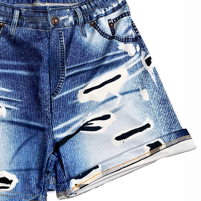 Bedruckte Dreiviertelhose im Denim-Stil mit Used-Look