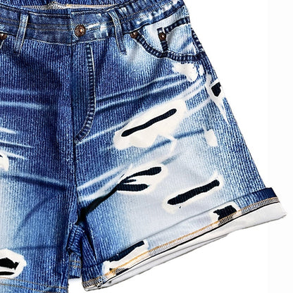 Bedruckte Dreiviertelhose im Denim-Stil mit Used-Look