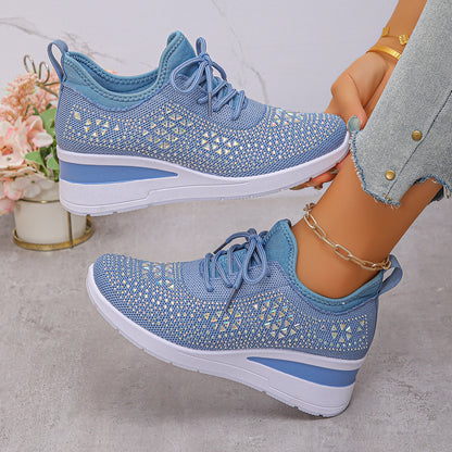 Strass-Sneaker, modische Schnür-Keilsandalen, Freizeitschuhe für Damen, Sportschuhe für den Alltag