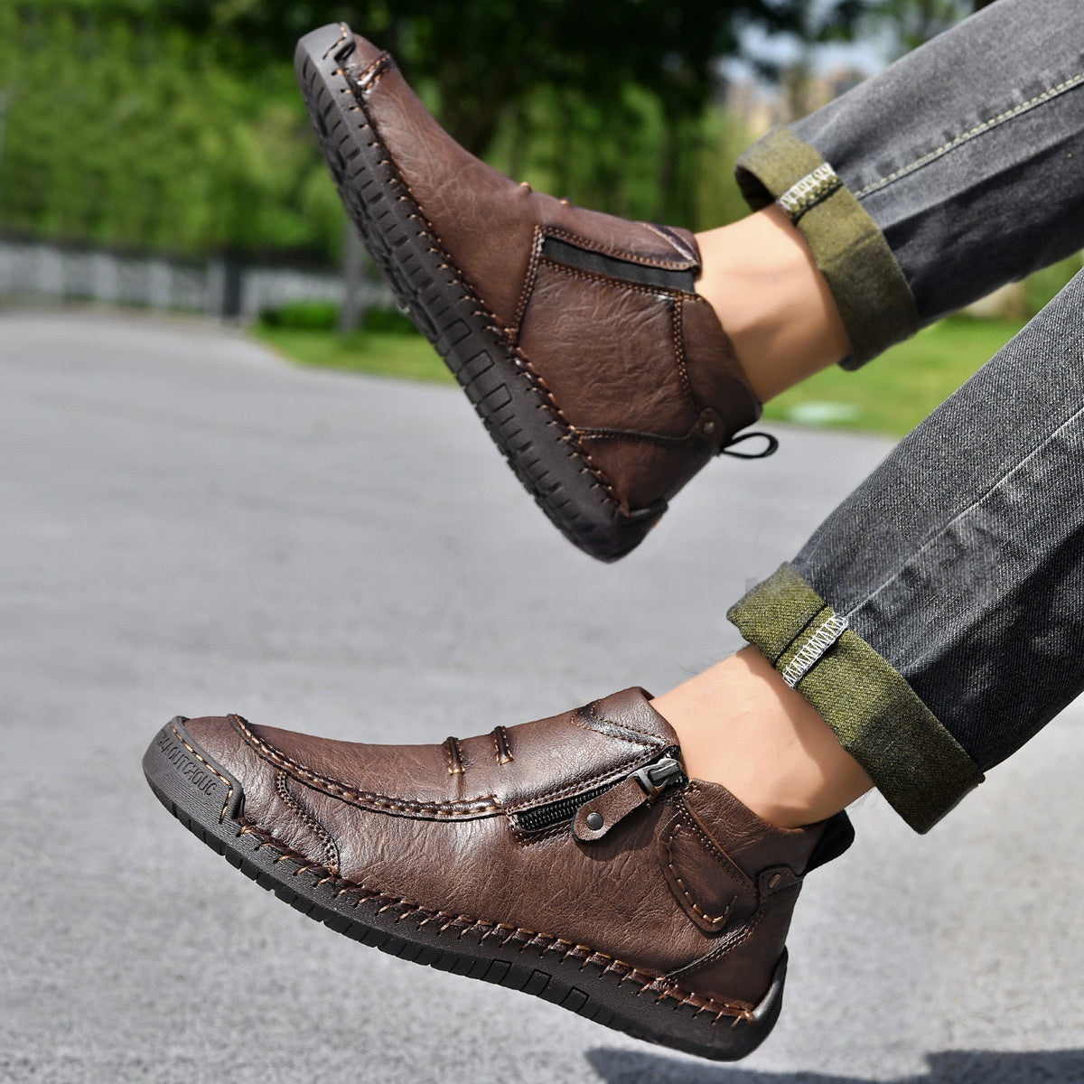 Herren-Flats, Stiefeletten, modisch, lässig, mit seitlichem Reißverschluss, elegante Pendlerschuhe
