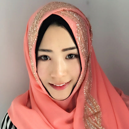 Muslim Chiffon sprinkled gold long scarf