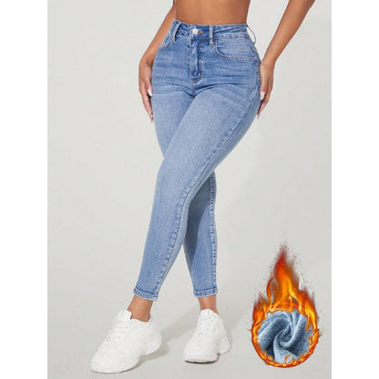 Skinny Stretch Jeans mit hohem Bund und Zierverschluss