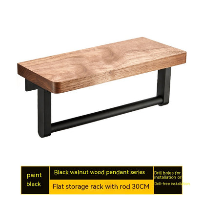 Wandmontiertes Aufbewahrungsregal aus Walnussholz (ohne Bohren)